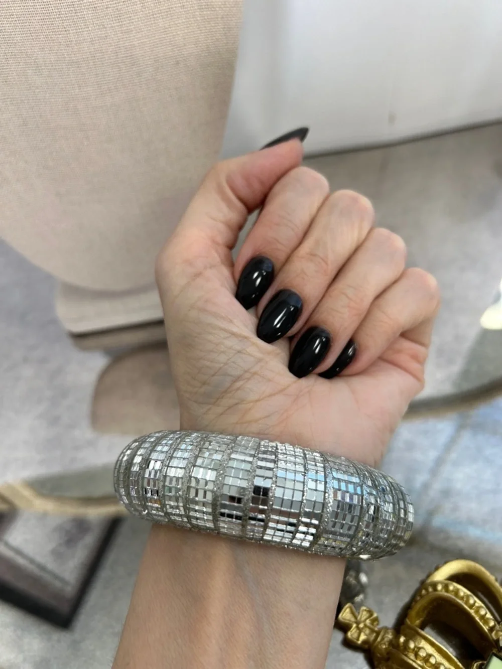Crystal Mosaic Silver Bangle Bracelet - Women Accessories - Picture 3 of 4